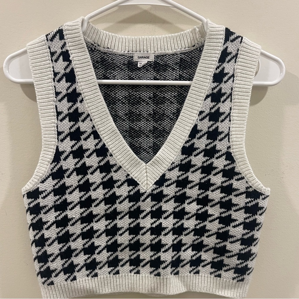 Garage Houndstooth Cropped Sweater Vest Women’s Sz XS